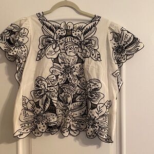 Anthropologie Black and White Floral Blouse